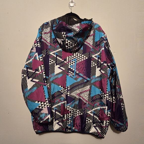 Reason Brand 80s 90s Retro Pullover Windbreaker XL Zip AOP Abstract Geometric - Picture 12 of 13